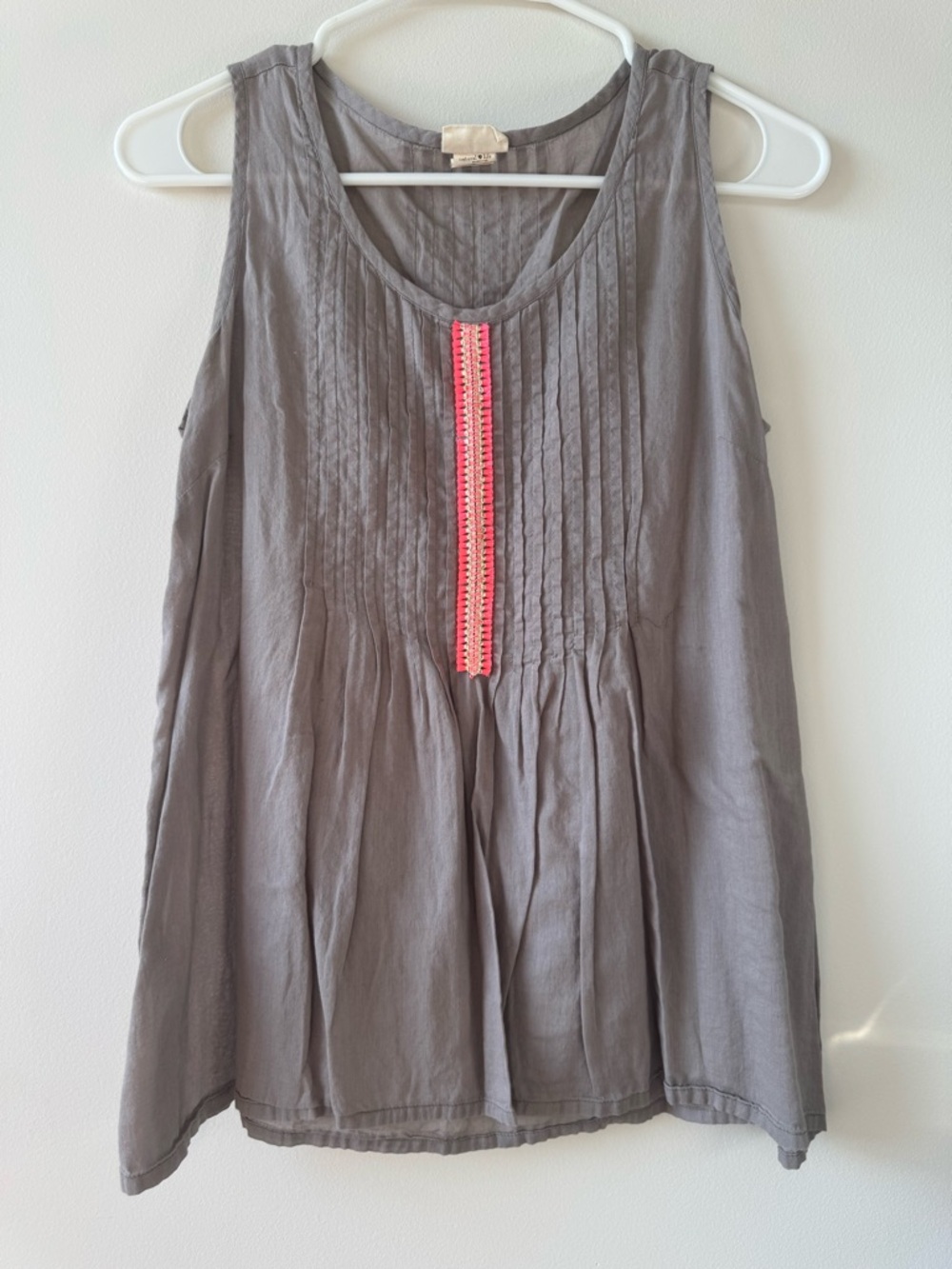 NATURAL LIFE Gray Tanktop Pink Tassles Boho Festival Cotton Art To Wear